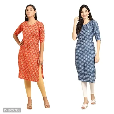 Stylish Straight Printed Crepe Kurta For Women -Pack Of 2-thumb0