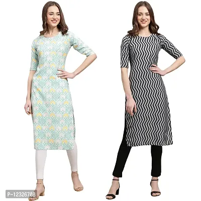 Straight Multicoloured Printed Crepe Kurta Pack Of 2-thumb0