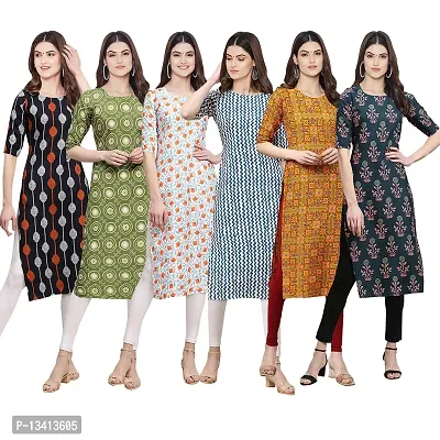 Womens Crepe Digital Printed Straight Kurti Pack of 6-thumb0