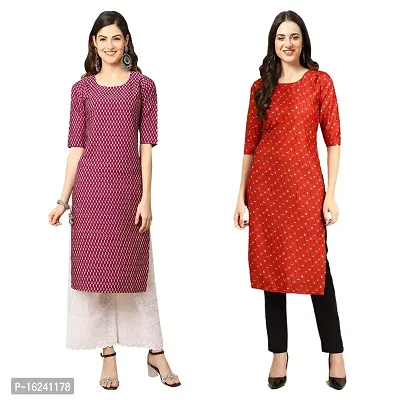 Stylish Straight Multicoloured Printed Crepe Kurta For Women Combo Pack Of 2