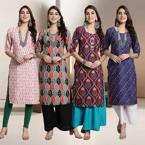 Fancy Straight Crepe Kurti - Pack Of 4