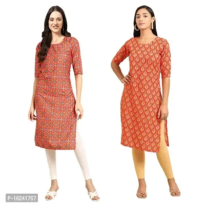 Stylish Straight Multicoloured Printed Crepe Kurta For Women Combo Pack Of 2-thumb0