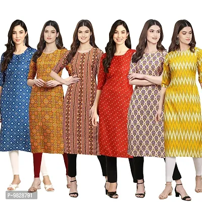 Women Crepe Digital Printed Straight Kurti  Pack of 6-thumb0