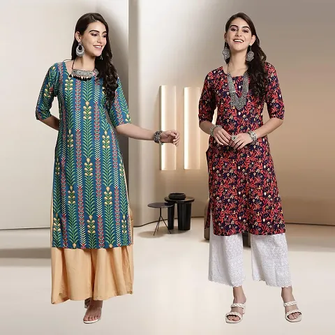 Fancy Straight Crepe Kurti - Pack Of 2