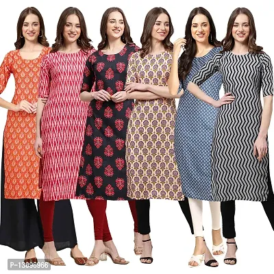 Women Crepe Digital Printed Straight Kurti  Pack of 6-thumb0