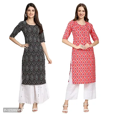 Straight Multicoloured Printed Crepe Kurta Pack Of 2-thumb0