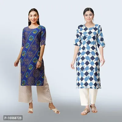 Women Stylish Crepe Ethnic Motif Casual Straight Kurta