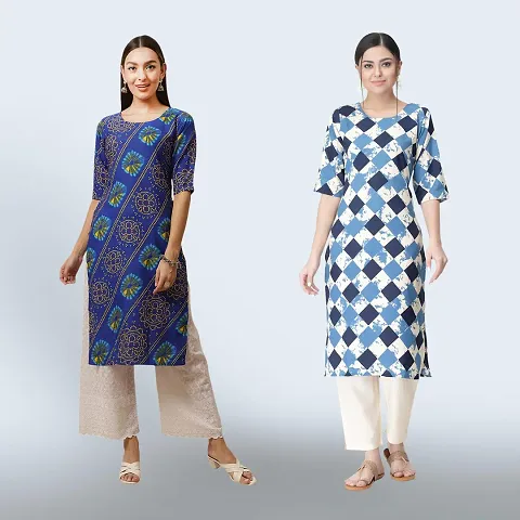 Women Stylish Crepe Printed Casual Straight Kurta