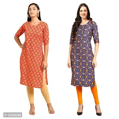 Straight Multicoloured Printed Crepe Kurta Pack Of 2