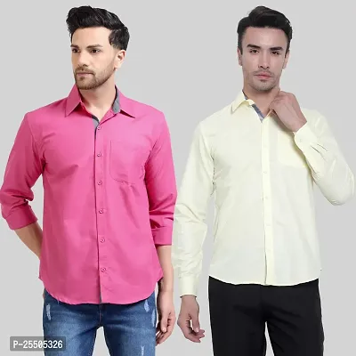 Elegant Cotton Multicoloured Long Sleeves Formal Shirt For Men- Pack Of 2