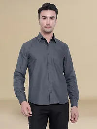 Reliable Grey Cotton Solid Long Sleeve Casual Shirts For Men-thumb4