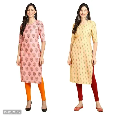 Straight Multicoloured Printed Crepe Kurta Pack Of 2