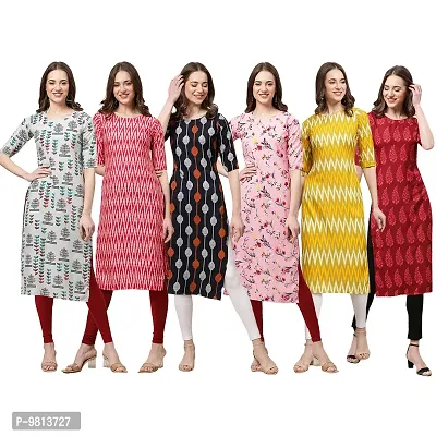 Women Crepe Digital Printed Straight Kurti  Pack of 6