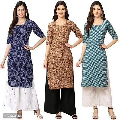 Stylish Multicoloured Crepe Stitched Kurta For Women Pack of 3-thumb0