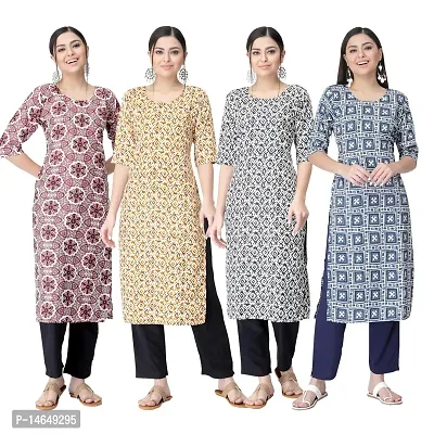 New Crepe Combo Printed Kurtis For Women Pack Of 4-thumb0