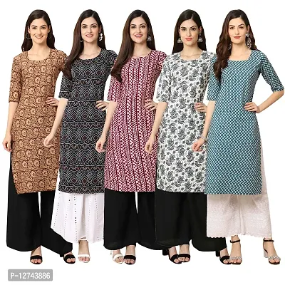 Stylish Crepe Digital Printed Straight Kurti For Women Pack of 5