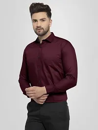 Men Stylish Maroon Cotton Solid Long Sleeve Semi Formal Shirt-thumb1