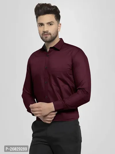 Men Stylish Maroon Cotton Solid Long Sleeve Semi Formal Shirt-thumb2