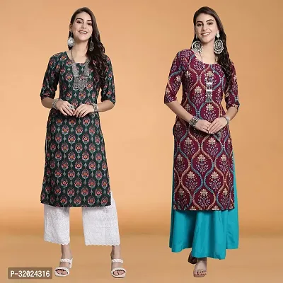 Stylish Multicoloured Crepe Kurta For Women Combo Of 2-thumb0