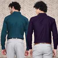 Stylish Cotton Multicoloured Solid Long Sleeves Fornal Shirt For Men Pack Of 2-thumb1