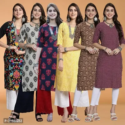 Fancy Crepe Printed Kurtas For Women Pack Of 6