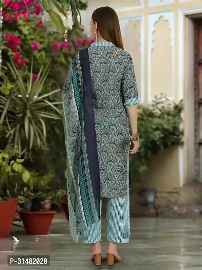 Stylish Cotton Blend Printed Kurta With Pant And Dupatta Set For Women-thumb3