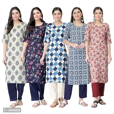 New Crepe Printed Kurtis Combo For Women Pack Of 5-thumb0