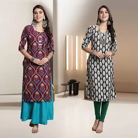 Fancy Multicoloured Crepe A-Line Kurti - Pack Of 2