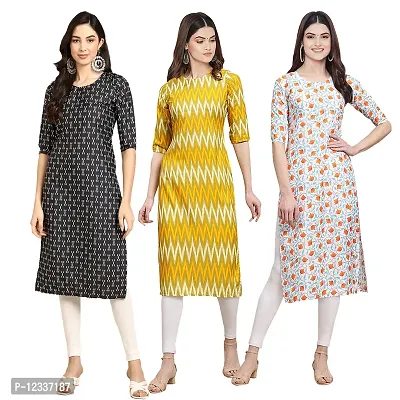 Elite Crepe Printed Straight Stitched Kurta For Women- Pack Of 3-thumb0