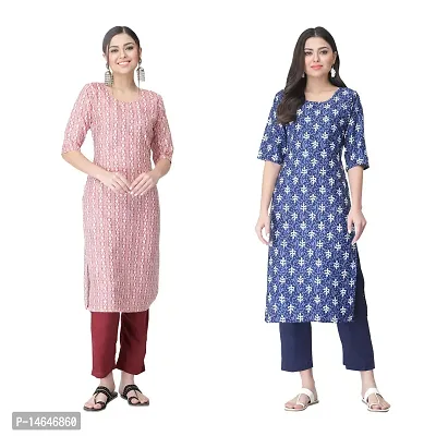 Attarctive Crepe Printed Straight Kurti Combo For Women Pack Of 2