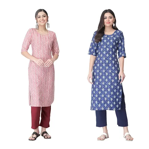 Crepe Printed Straight Kurtis For Women Combo Of 2 Vol 2