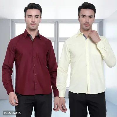 Elegant Cotton Multicoloured Long Sleeves Formal Shirt For Men- Pack Of 2-thumb0