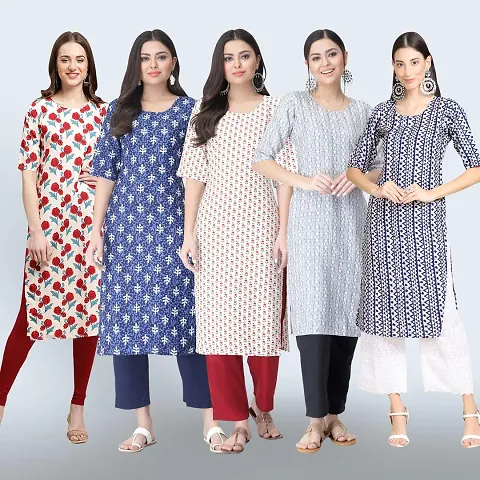 Combo Of 5 Crepe Printed Kurtis