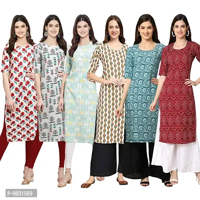 Women Crepe Digital Printed Straight Kurti  Pack of 6-thumb0