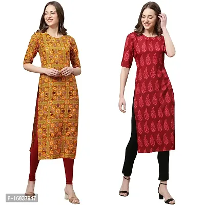 Stylish Crepe Printed Straight Kurta For Women-Pack Of 2-thumb0