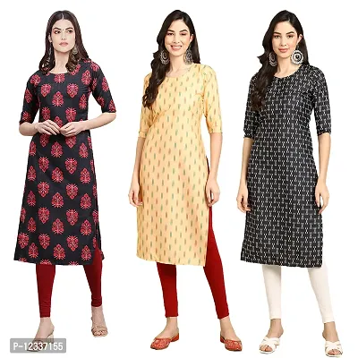 Elite Crepe Printed Straight Stitched Kurta For Women- Pack Of 3-thumb0