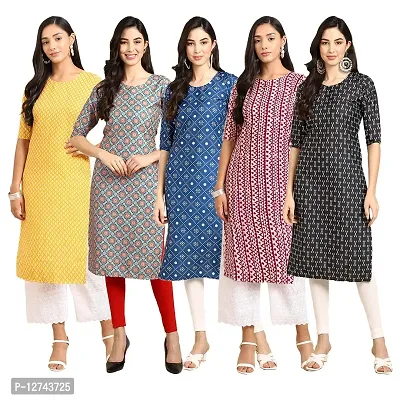 Stylish Crepe Digital Printed Straight Kurti For Women Pack of 5