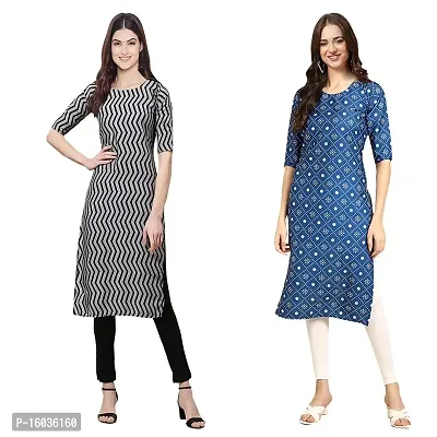 Stylish Straight Printed Crepe Kurta For Women -Pack Of 2-thumb0