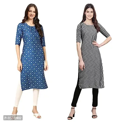 Fashionable Straight Multicoloured Printed Crepe Kurta For Women Combo Pack Of 2-thumb0