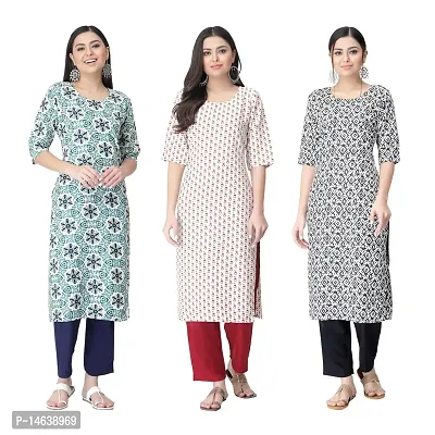 New Crepe Combo Printed Kurtis For Women Pack Of 3-thumb0