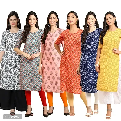 Women Crepe Digital Printed Straight Kurti  Pack of 6-thumb0