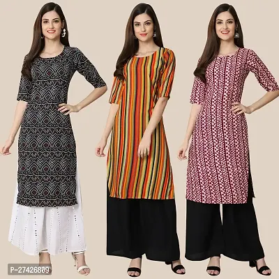 Stylish Multicoloured Crepe Stitched Kurta For Women Pack of 3-thumb0