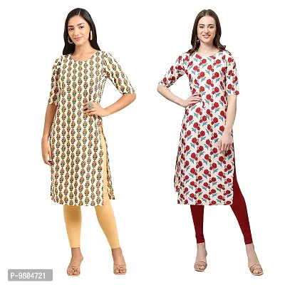 Stylish Digital Printed Woman Crepe Multicolored Kurtis Pack of 2-thumb0