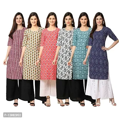 Trendy Crepe Printed Straight Kurta Combo For Women Pack Of 6