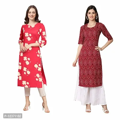 Straight Multicoloured Printed Crepe Kurta Pack Of 2