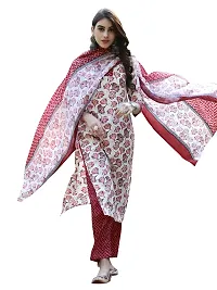 Stylish Cotton A-Line Multicoloured Printed Kurta, Bottom and Dupatta Set For Women-thumb4