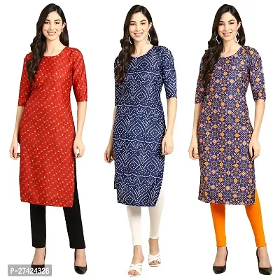 Stylish Multicoloured Crepe Stitched Kurta For Women Pack of 3