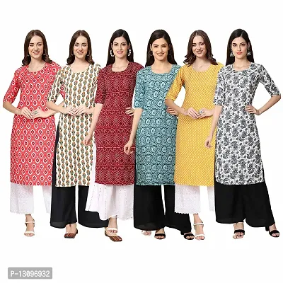 Women Crepe Digital Printed Straight Kurti  Pack of 6