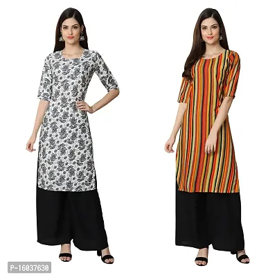 Stylish Crepe Printed Straight Kurta For Women-Pack Of 2-thumb0