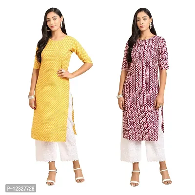 Straight Multicoloured Printed Crepe Kurta Pack Of 2-thumb0